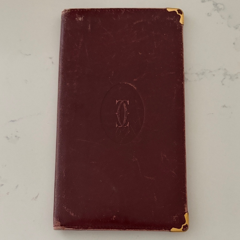 Vintage Cartier Burgundy Leather checkbook/planner/card holder long wallet